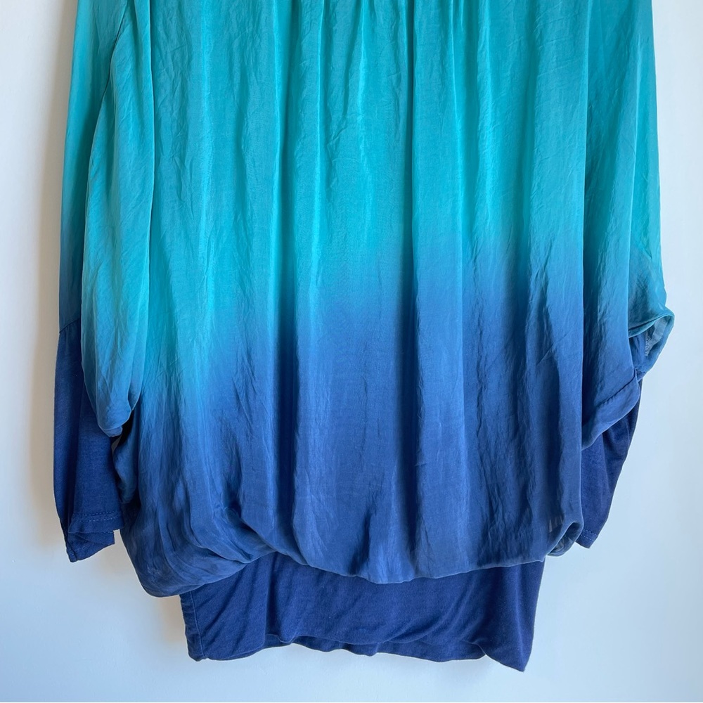 Womens Turquoise Navy Silk Blouse Top - Picture 10 of 16